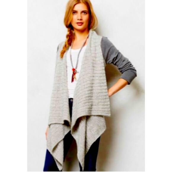 Anthropologie Mon.Tues.Wed.Thurs.Fri.Sat.Sun Grey Open Front Shawl Cardigan S - Picture 2 of 11